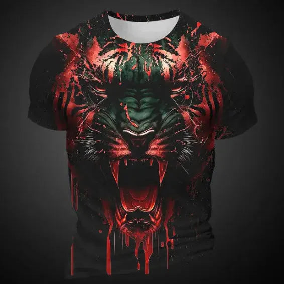 Men's 3D tiger pattern short sleeve t-shirt in bird eye cloth polyester with digital printing
