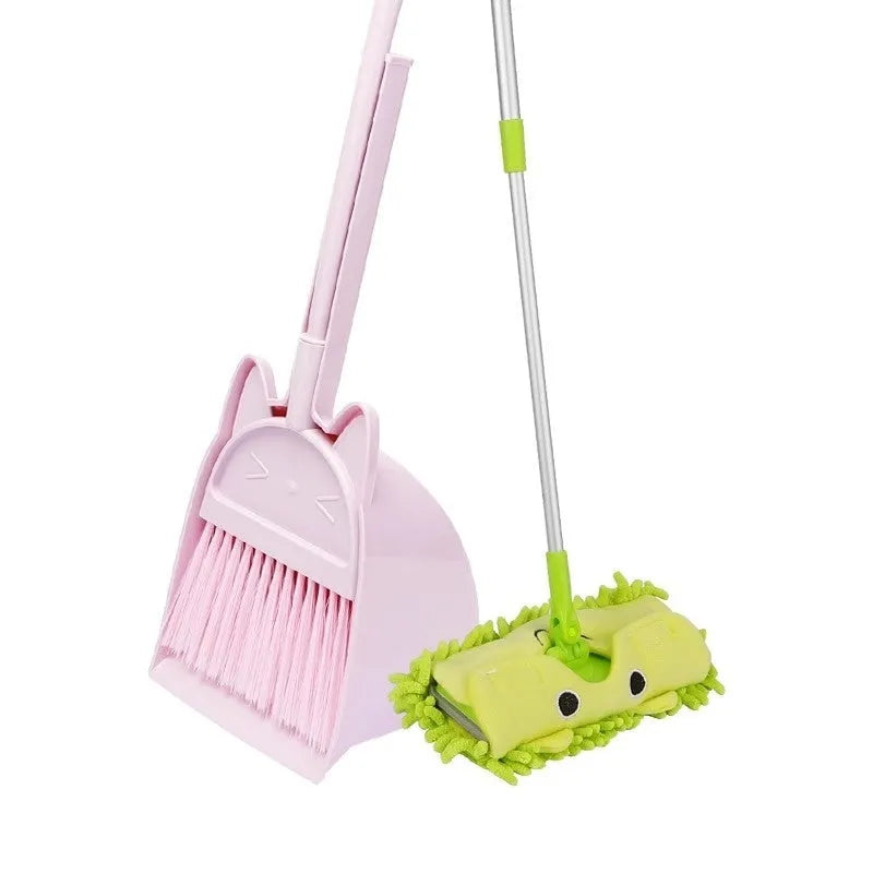 Purple broom and dustpan set with non-stick brush head and rotating long handle