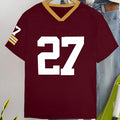 Red loose-fit cotton T-shirt with white digital letter printing on the front.