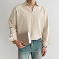 Men's loose lapels casual shirt in polyester blend fabric with long sleeves