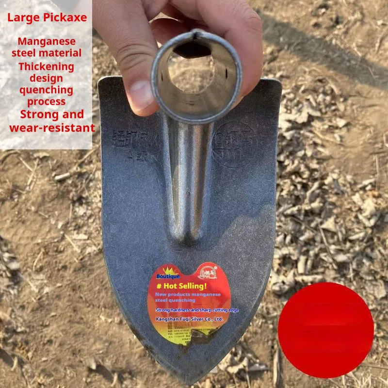 Agricultural pointed hoe plough tool with a pointed manganese steel blade and stainless steel shaft.