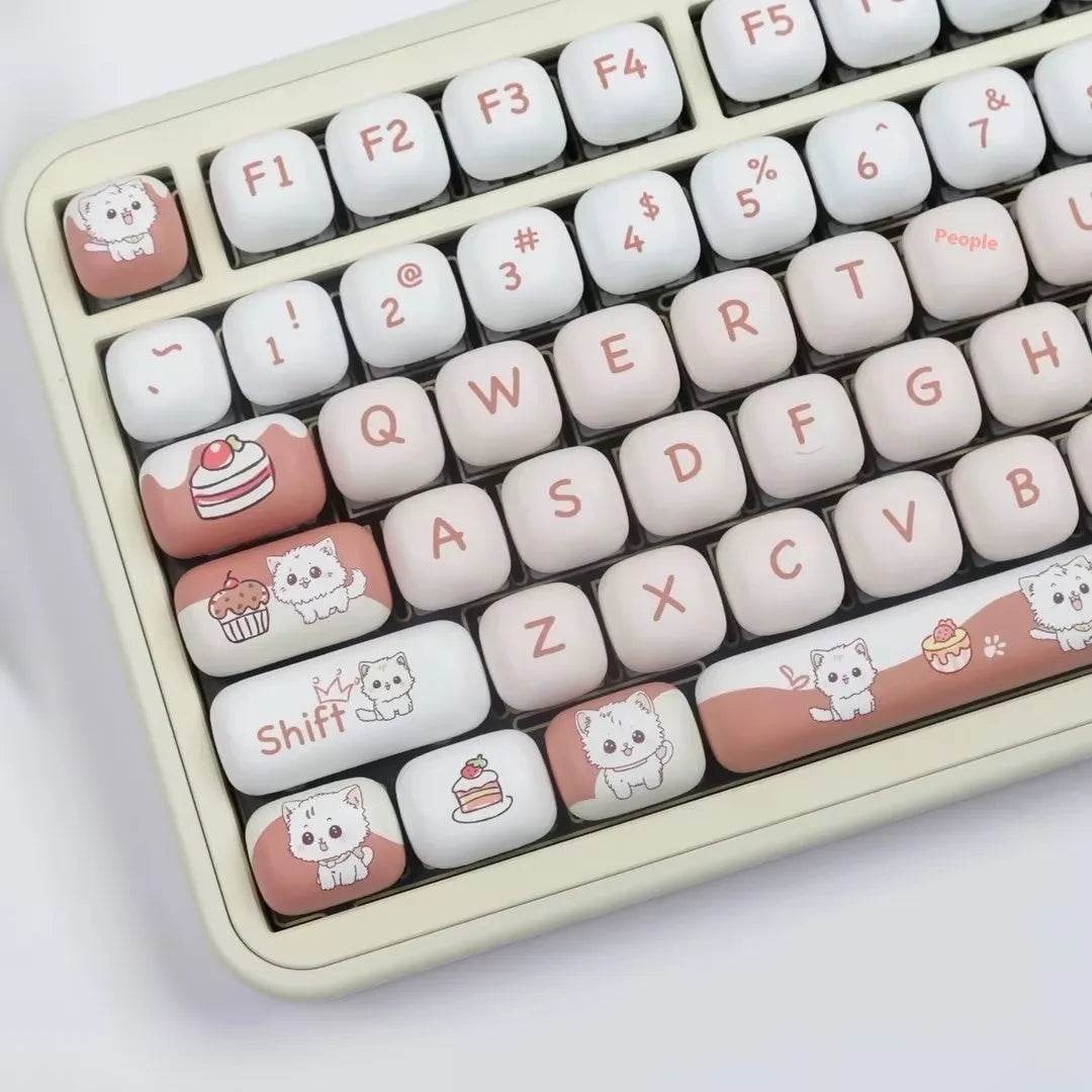 Cartoon dessert cat mechanical keyboard key cap set with sublimation printed artwork