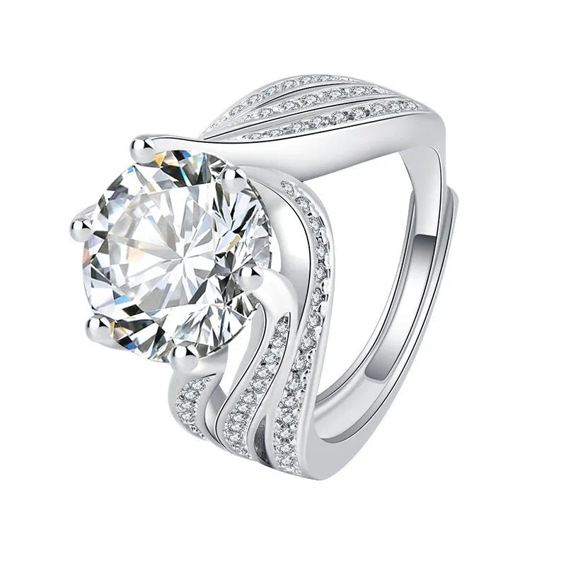 Moissanite luxury full diamond ring Style1 with brilliant moissanite centre stone and diamond-set band