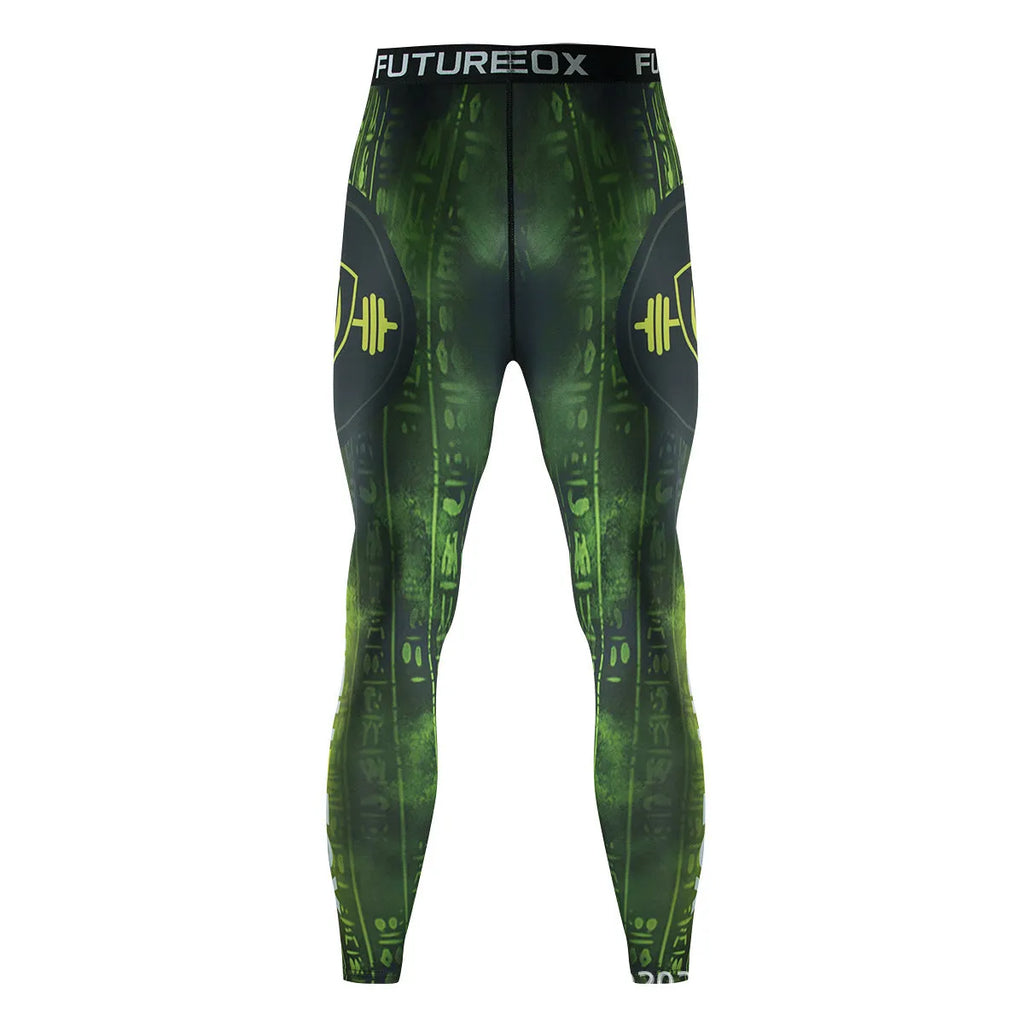 Man wearing a slim fit, long-sleeve ZF016 printed sports suit for running and fitness activities.
