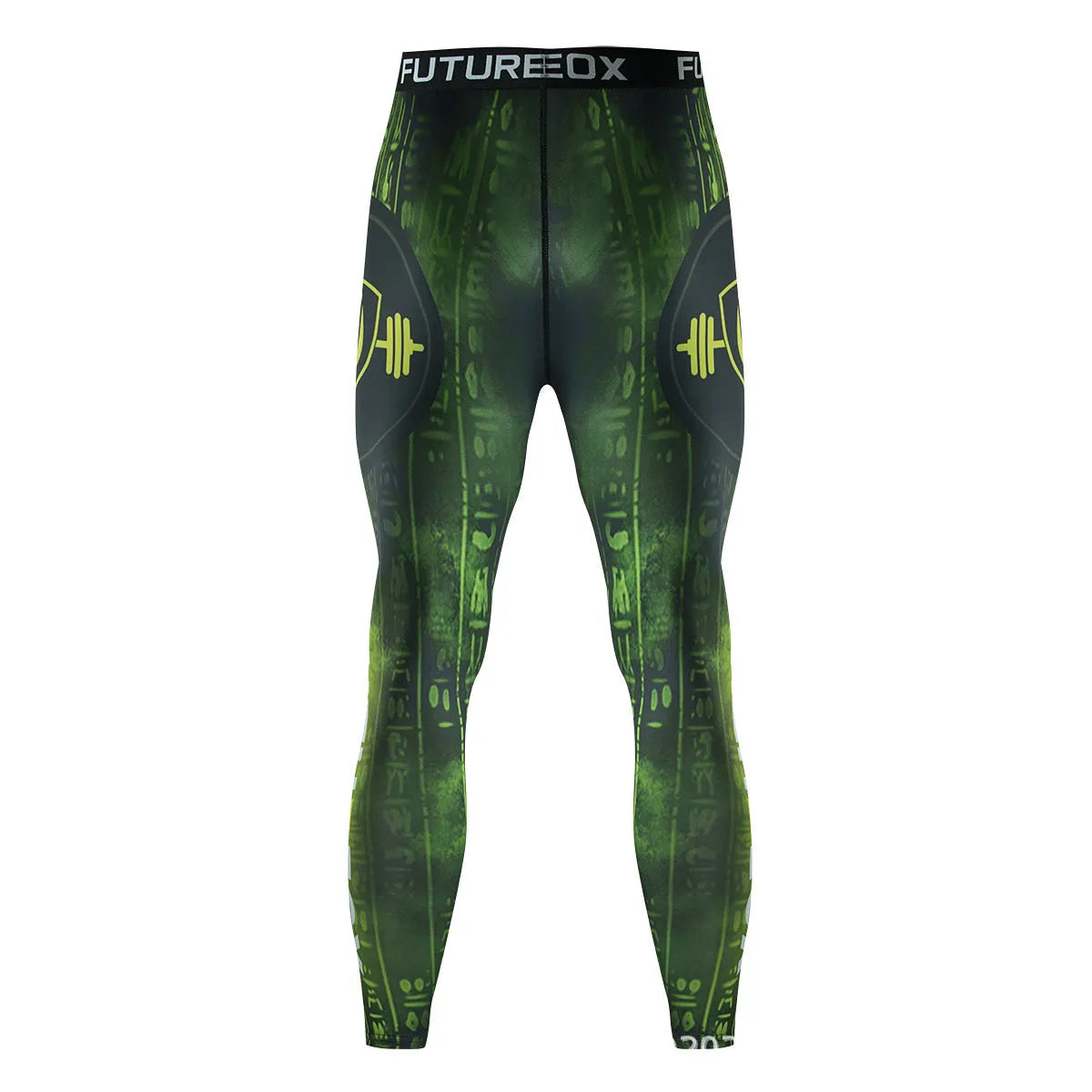 Man wearing a slim fit, long-sleeve ZF016 printed sports suit for running and fitness activities.