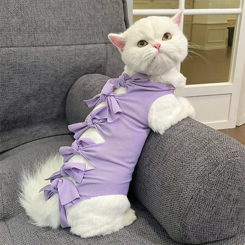 Lace-up cat sterilisation clothing in pink, purple, blue, brown or green pineapple colours with adjustable closure