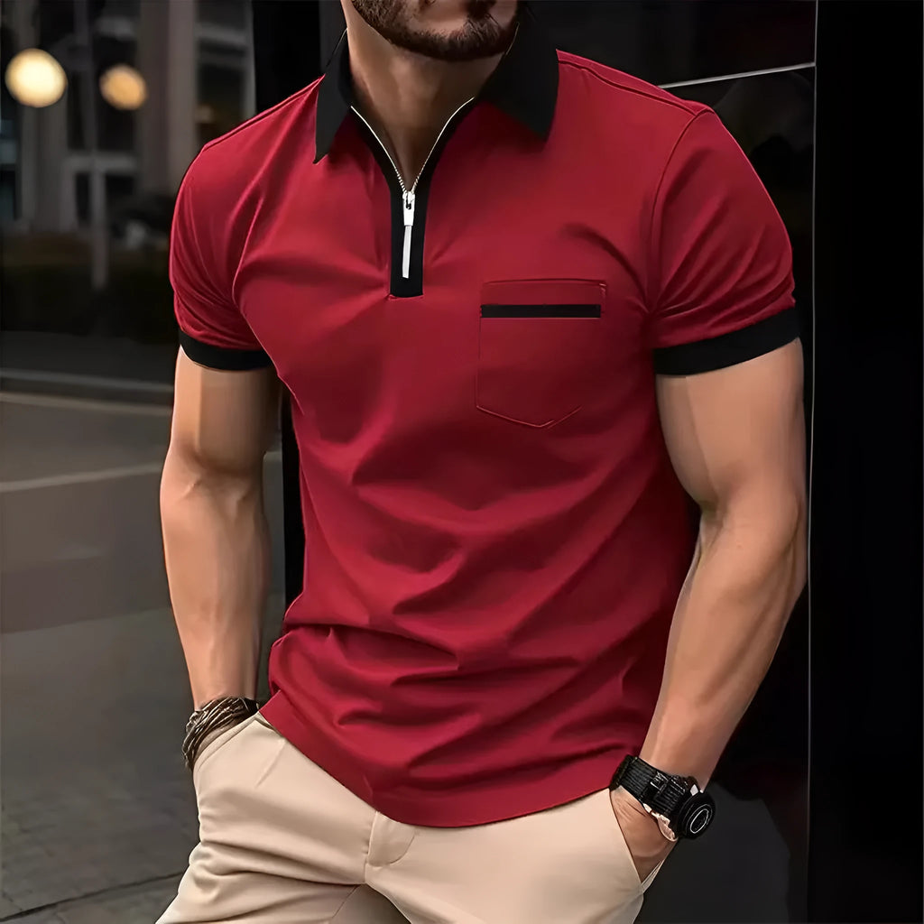 Men's loose fit casual short sleeve shirt with chest pocket in two-tone colour combination