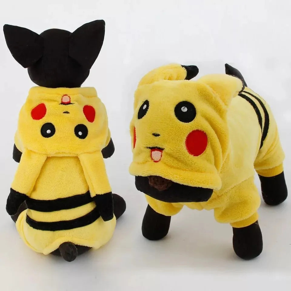 Fleece hooded cat coat with cartoon design in multiple sizes for small to medium pets