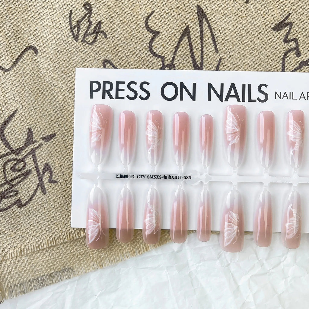 New Chinese style butterfly oval almond nail stickers 40 pieces ultra-thin seamless design for ladies colour XB11-535