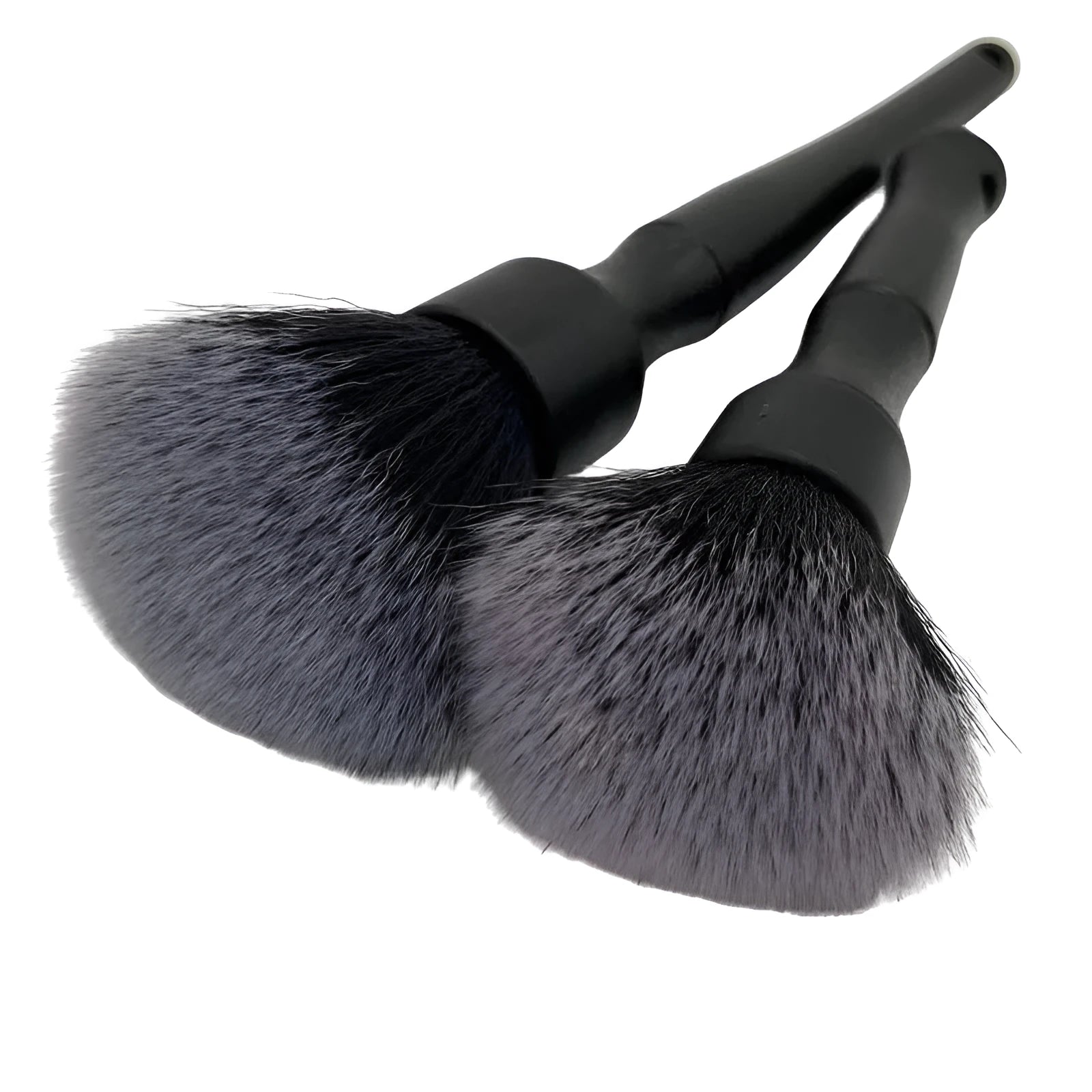 Black car detailing brush with soft pig hair bristles and PP handle in two sizes: 240mm and 160mm.