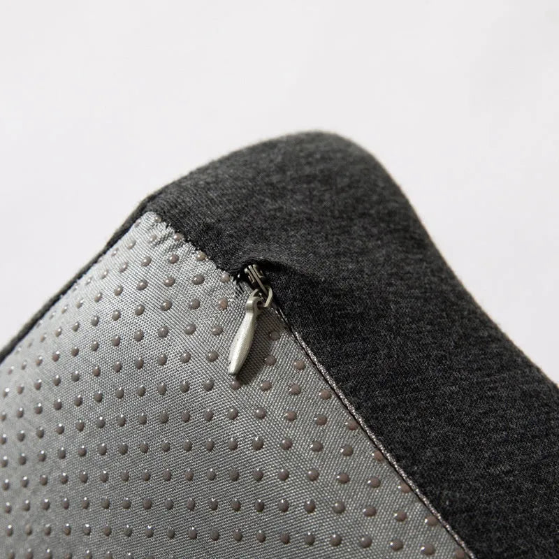 Memory foam office chair cushion showing dark grey polyester cover on office chair
