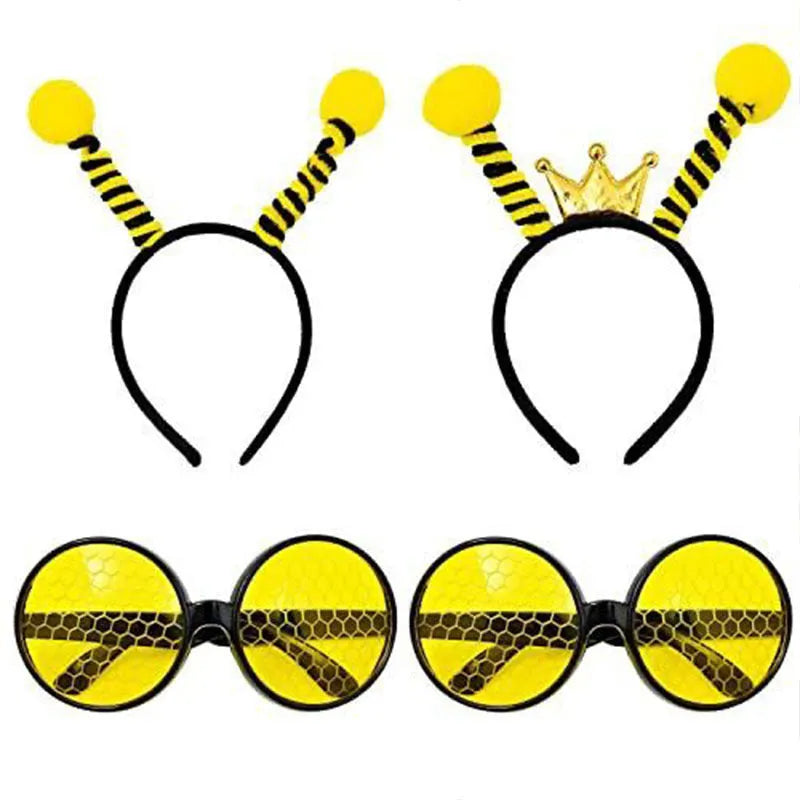 Yellow fabric bees costume headband and matching glasses set for dress up