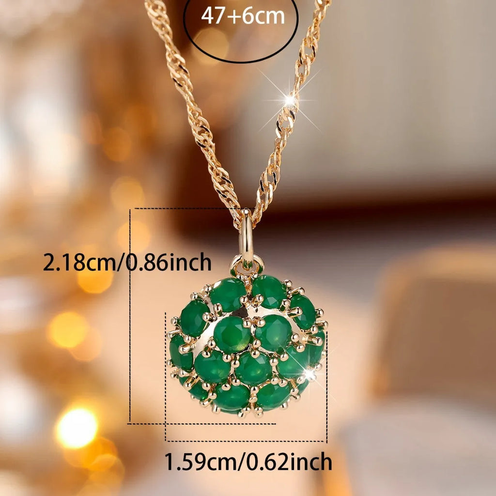 Round emerald full diamond necklace with geometric pendant on adjustable 51-60cm chain