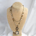 Tribal style necklace with glass and natural stone pendant on two-layer alloy chain