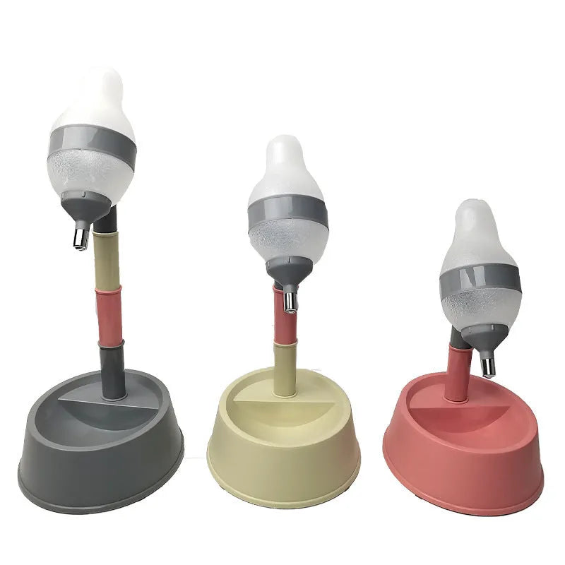 Adjustable height pet water dispenser with detachable bowl in green, grey or pink colours