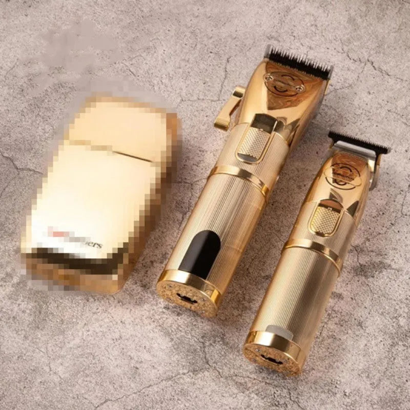 Gold cordless hair cutting machine model 2880 with 25W motor and dual-power mode on a white background