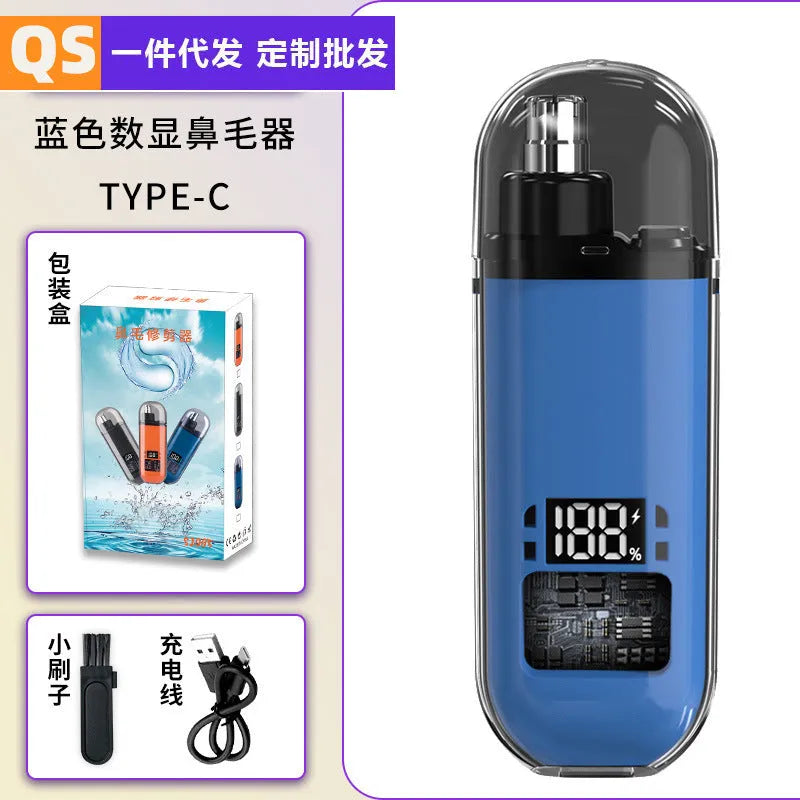 Rechargeable unisex nose hair cleaner with digital display and removable cutter head, ABS body, black colour option