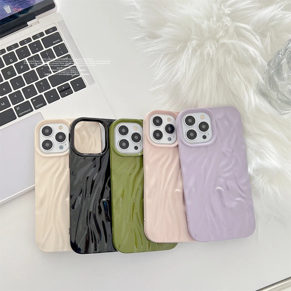 Milky white TPU water ripple phone case with oil-fill texture for iPhone 14 Pro Max