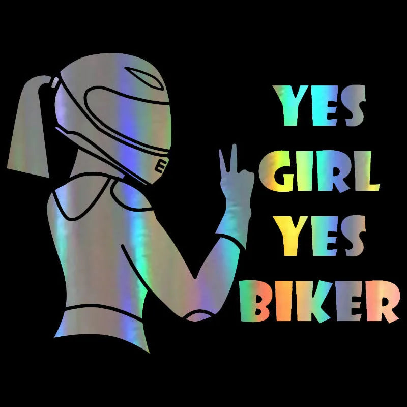 Rider girl character car waterproof sticker measuring 16cm by 15cm in black colour