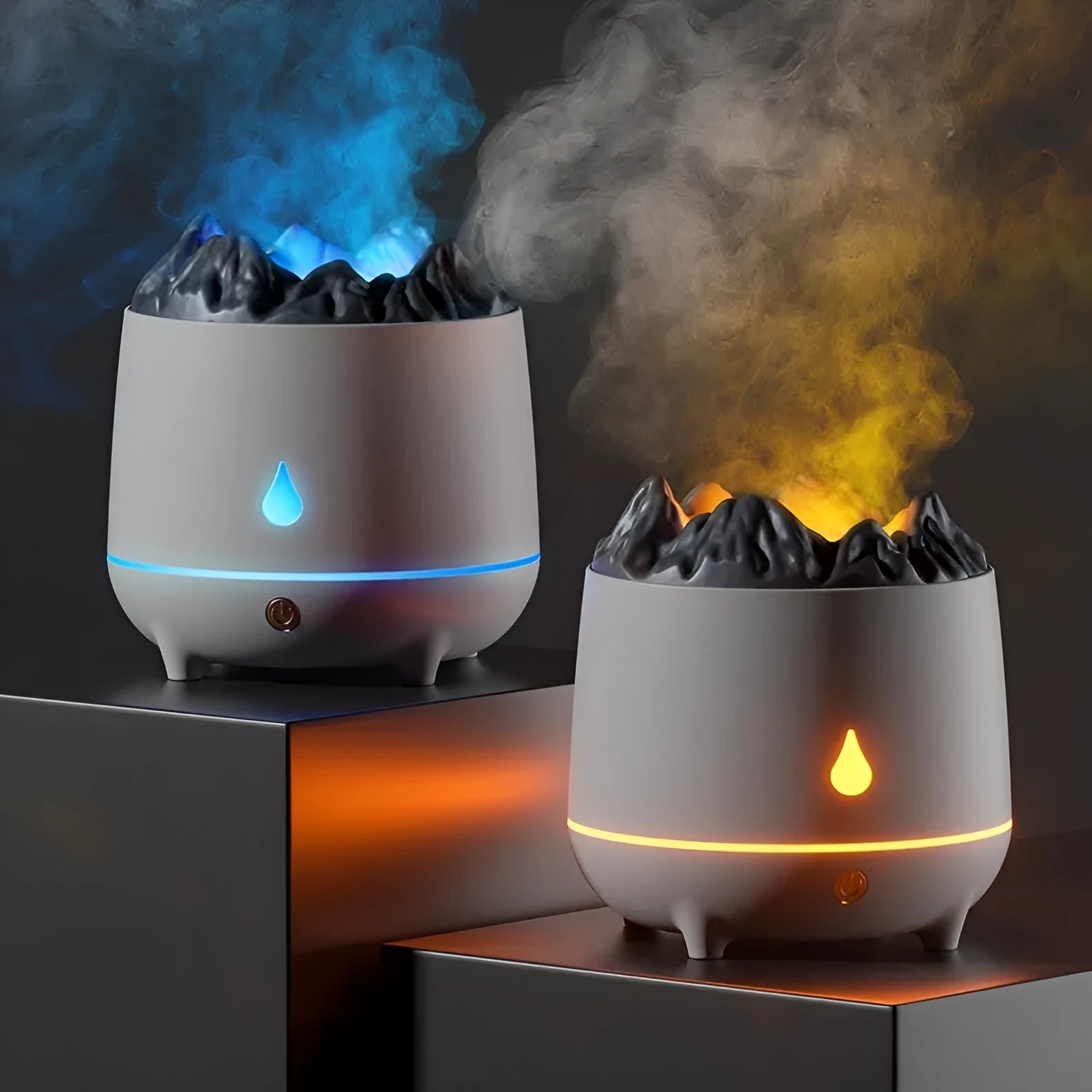 Volcano shaped humidifier with aromatherapy function in white or black colour