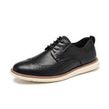 Men's black slip-on business casual shoes with round toe and low-cut PU upper on a TPR sole.