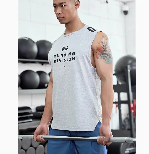 Men's black mesh sports vest with ice silk fabric and loose fit design for summer workouts