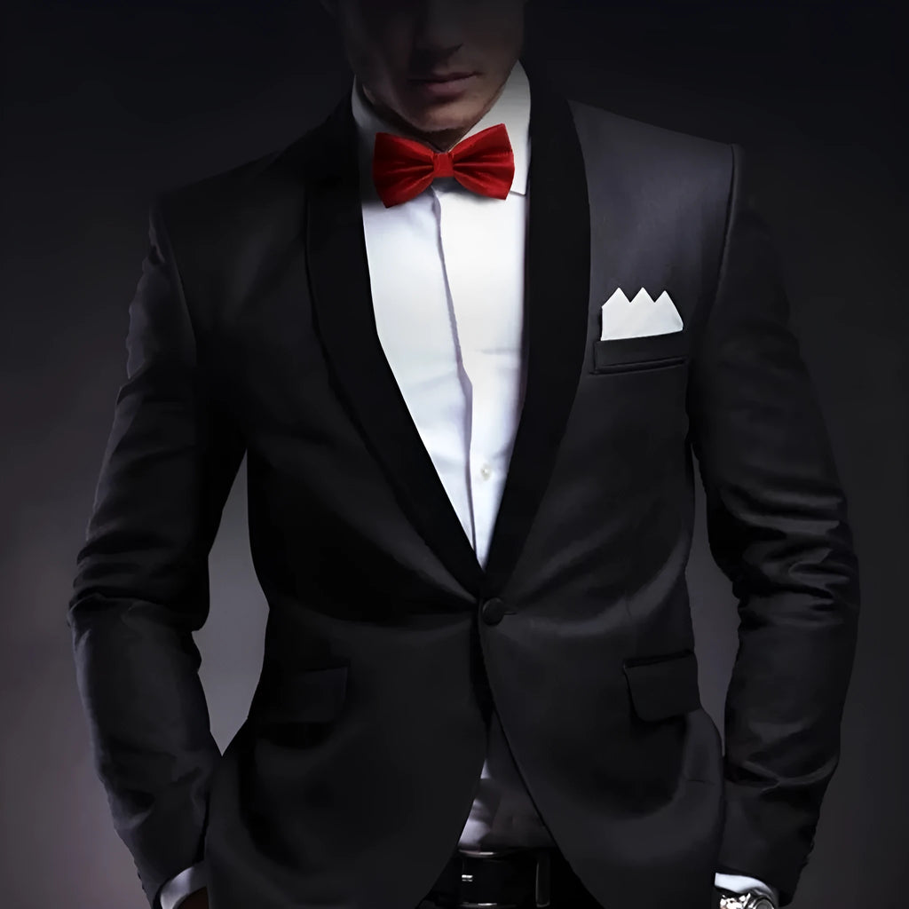 Men's formal flat head bow tie in polyester, shown in a wine red colour on a white background.