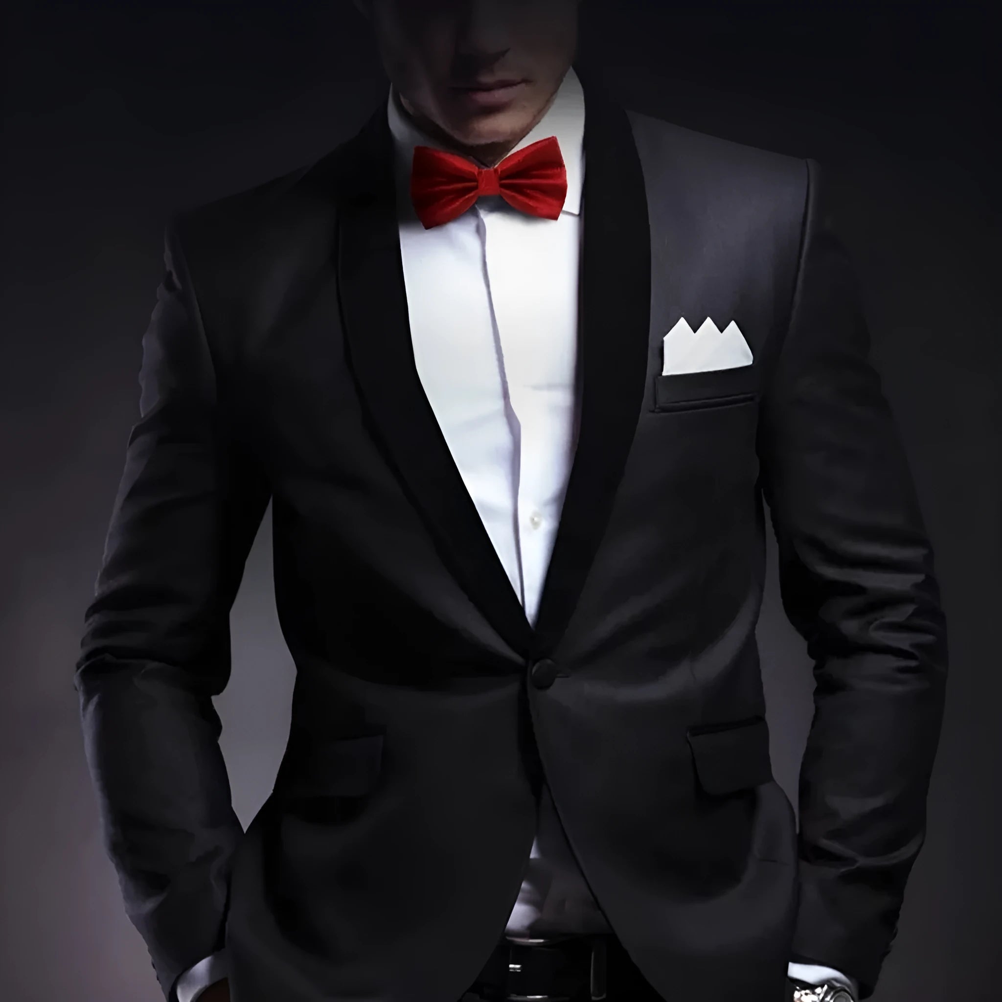 Men's formal flat head bow tie in polyester, shown in a wine red colour on a white background.