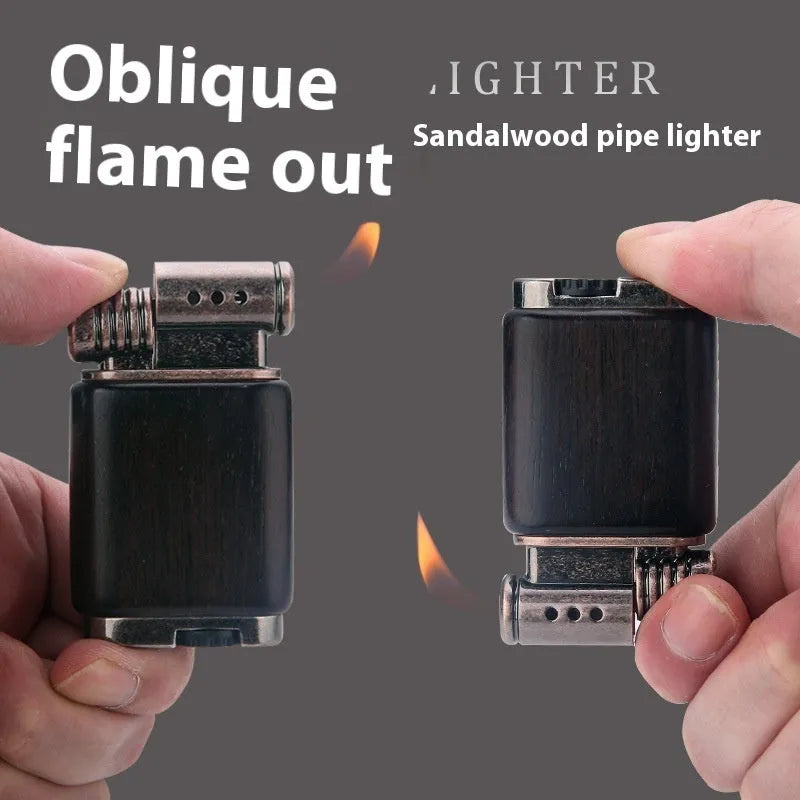 Personality And Creativity Ebony Gas Lighter with black wood finish, metal body, and compact shape