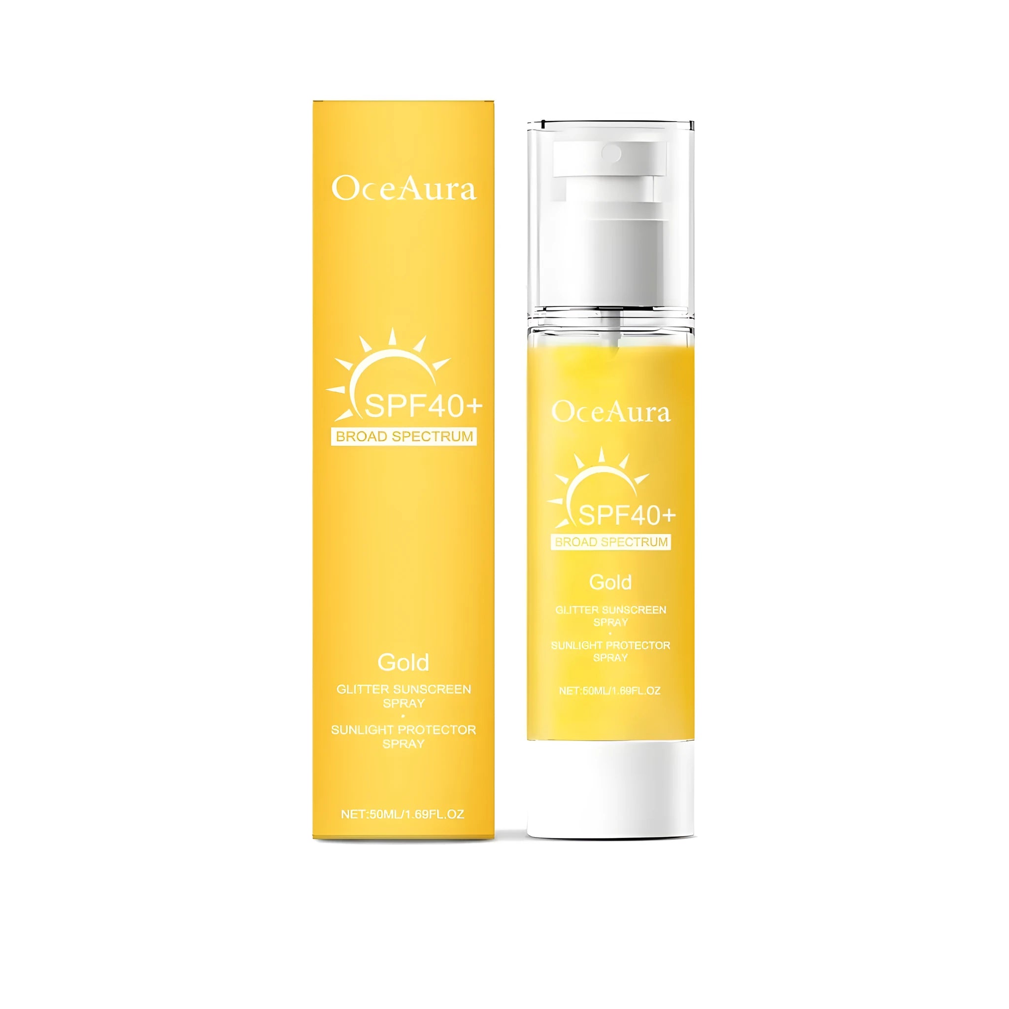 50ml bottle of Shiny Sunscreen Spray with titanium dioxide and hydrating oils