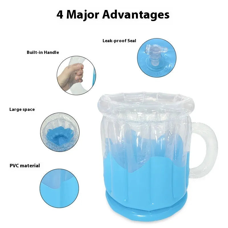 Yellow inflatable PVC ice bucket designed for holding beer steins and ice.