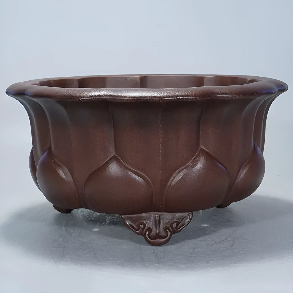 Purple sand succulent flower pot with classical Chinese petal basin design