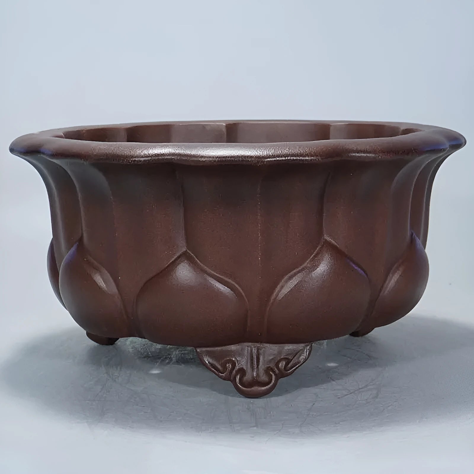 Purple sand succulent flower pot with classical Chinese petal basin design