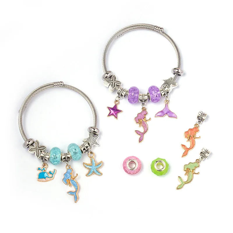 DIY open-end adjustable blue ocean series mermaid pendant bracelet multi-colour beaded alloy jewellery for women