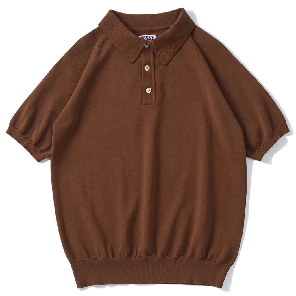 Knitted cotton slim fit short-sleeved t-shirt in dark brown colour for summer wear