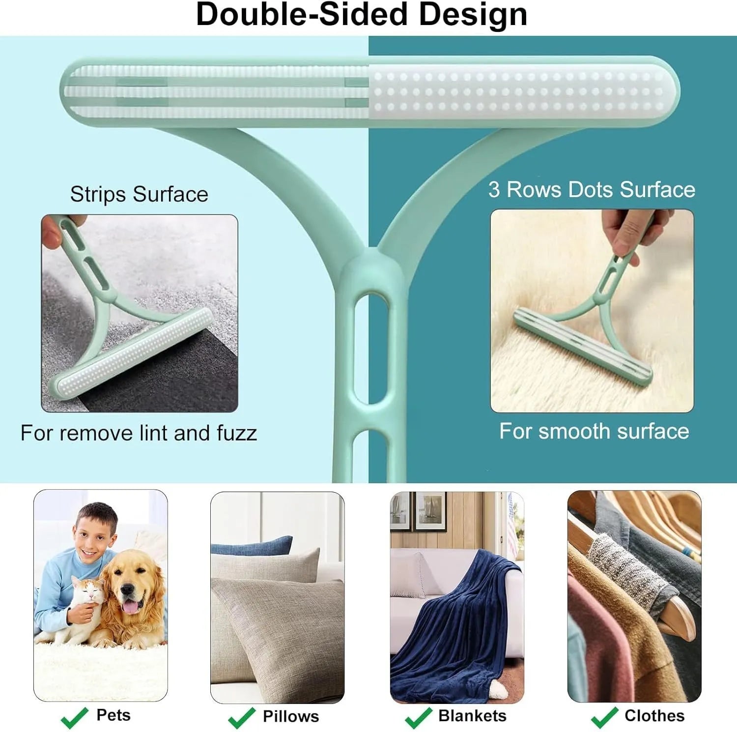 Three-piece pet hair remover set with metal lint shaver, silicone brushes, and round carpet scraper