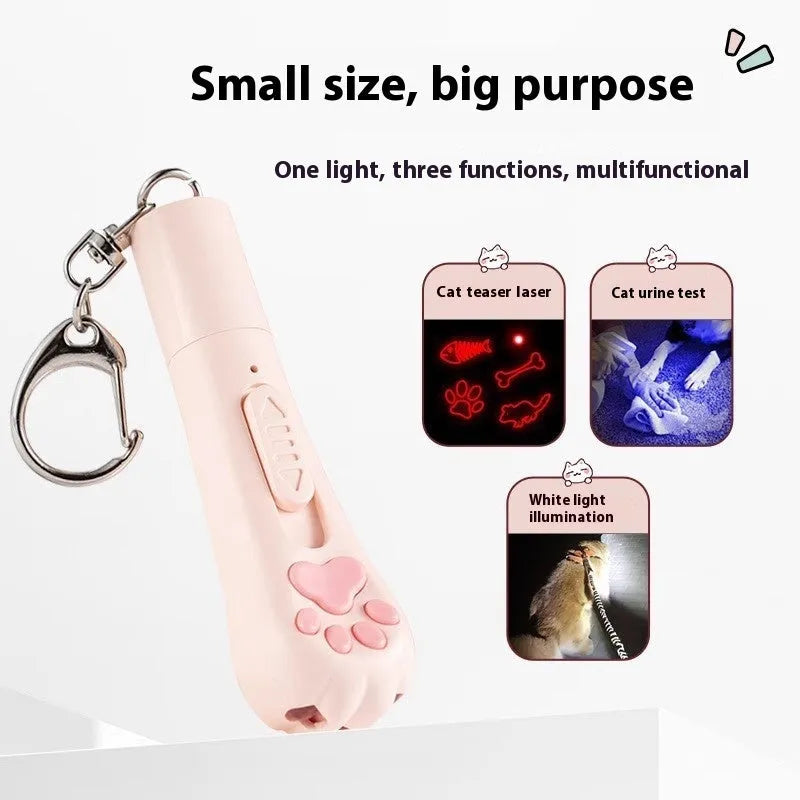 Battery-operated cat pen light toy in cream white, girl pink, or sky blue with self-hi relieving stuffy mechanism