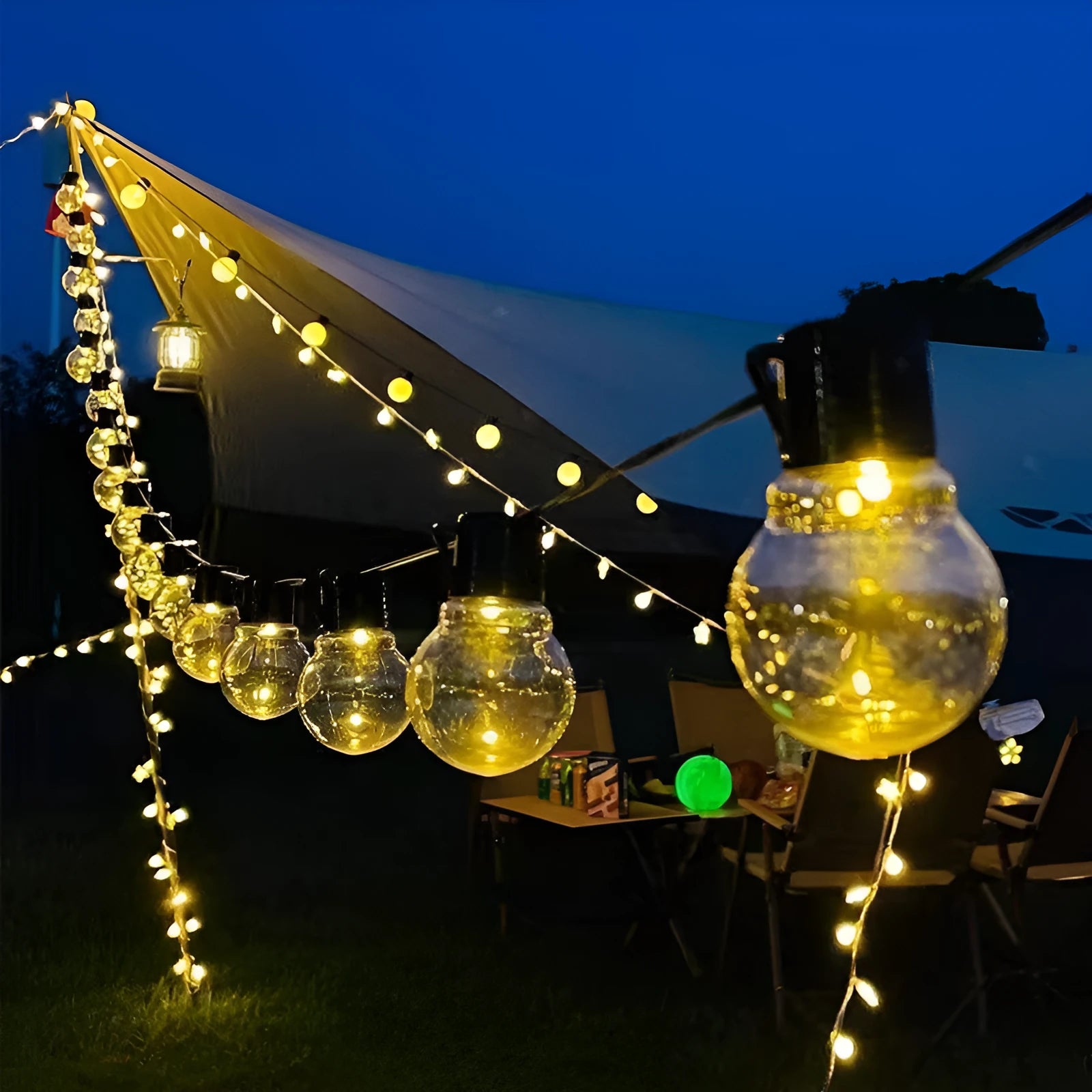 10m 40-light solar tent festival decorative string in retro style on black line wire