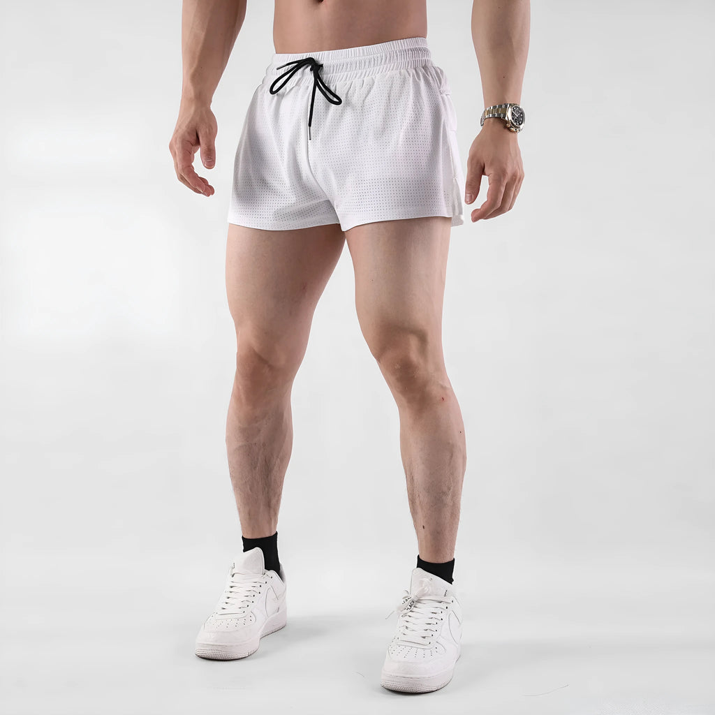 Men's black and white quick-drying nylon summer shorts for sports and casual wear
