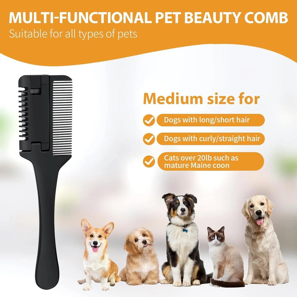 2-in-1 pet razor comb for dog and cat grooming with spare blades