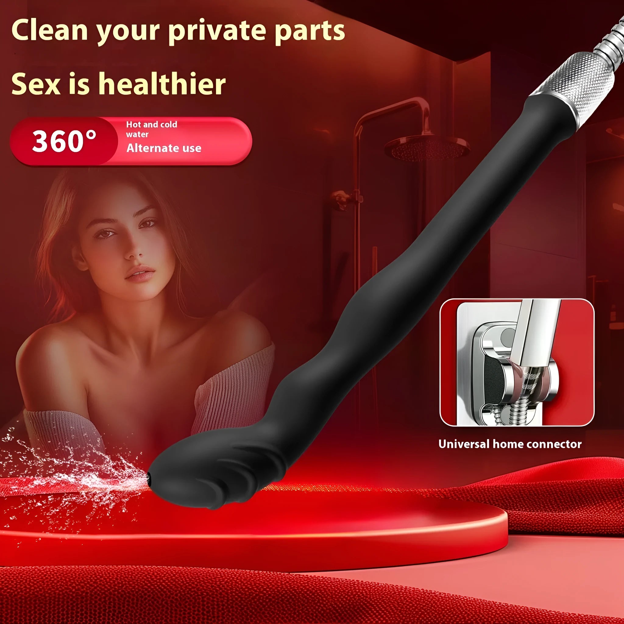 Black silicone hosepipe flusher enema kit for cleaning and washing applications