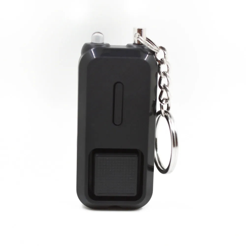 Personal alarm 130DB compact safety device with LED light, black colour, 65x30x12 mm