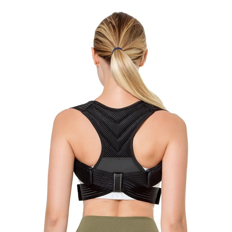 Black adjustable anti-humpback posture correction belt for back and shoulder support