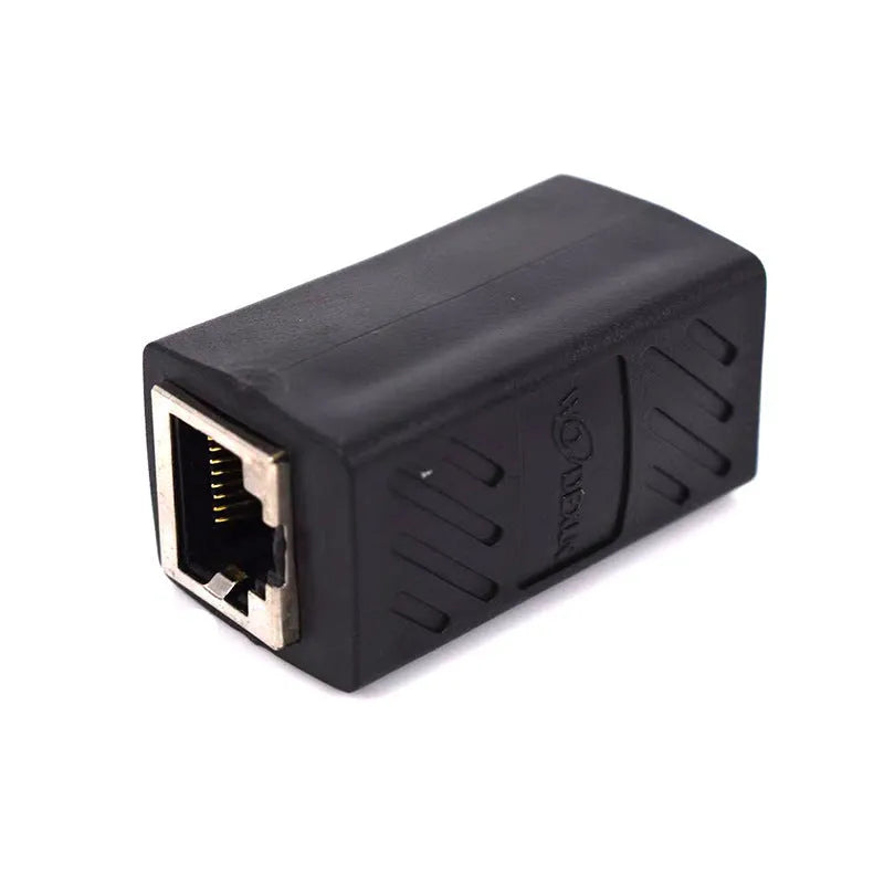 Black RJ45 network cable butt joint extender adapter with rotary union for Ethernet cable extension