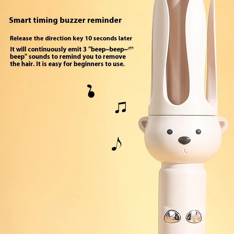 Beige anion automatic hair curler with rotating barrel on white background