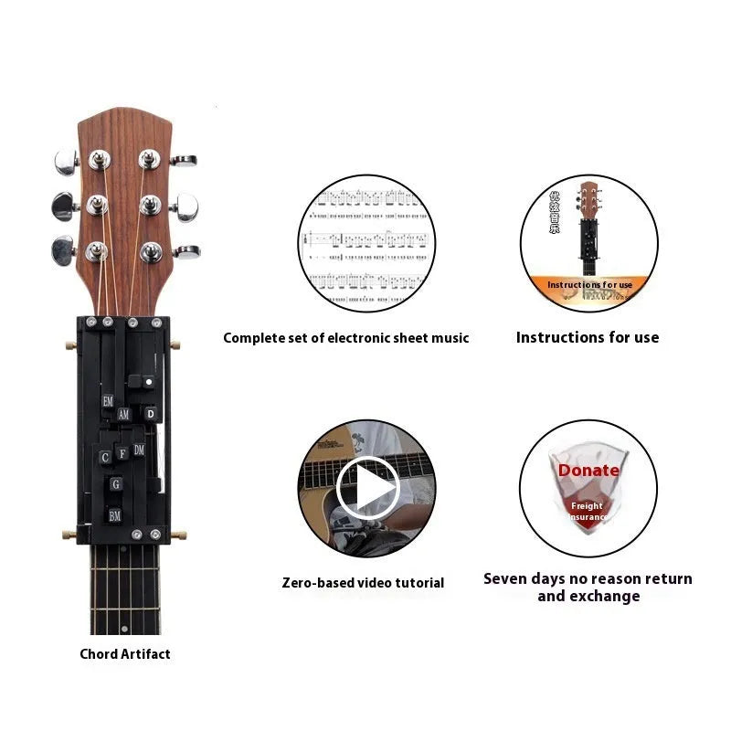 Black automatic chord device for guitar practice with singing assistance