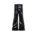 Black coated shiny patent leather skinny jeans with straight-leg mid-waist design