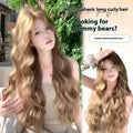 Linen brown medium long curly high temperature fibre synthetic wig with hair net