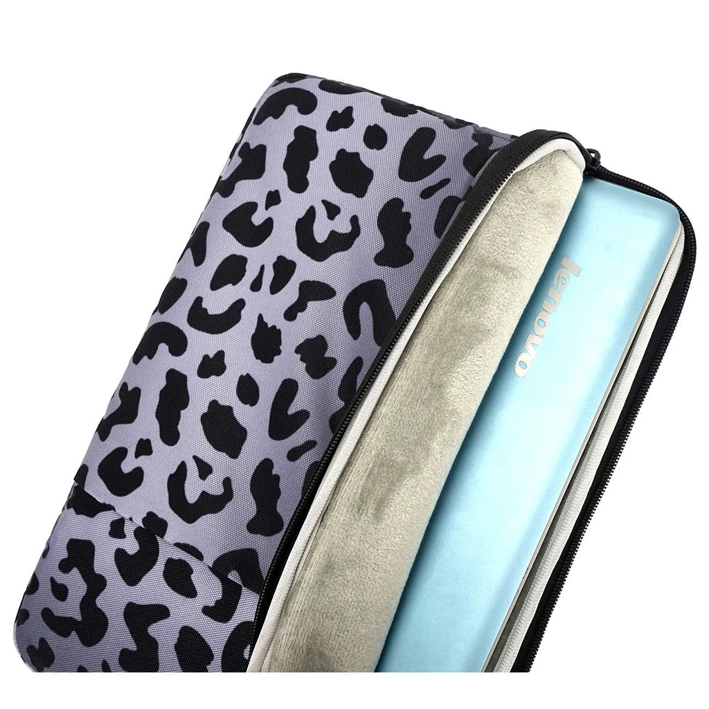 Leopard print laptop sleeve for 13-inch 14-inch 15.6-inch and 16-inch laptops.