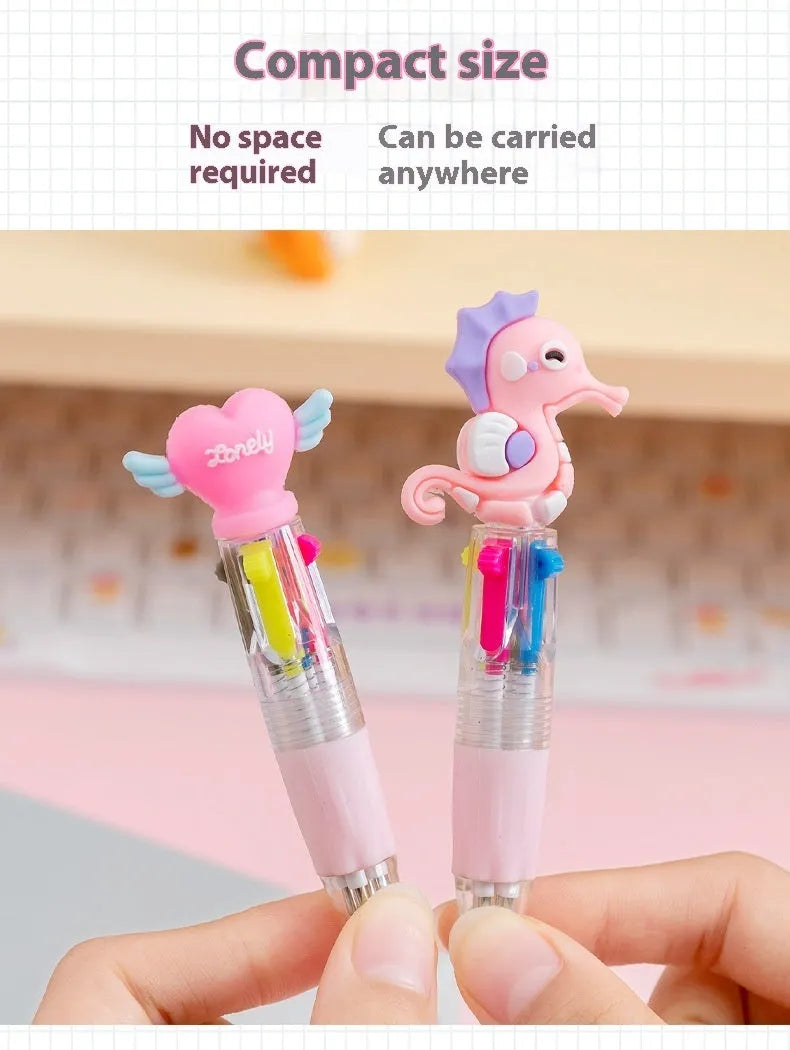 Four-colour press ballpoint pen with cartoon design and 0.7mm bullet tip